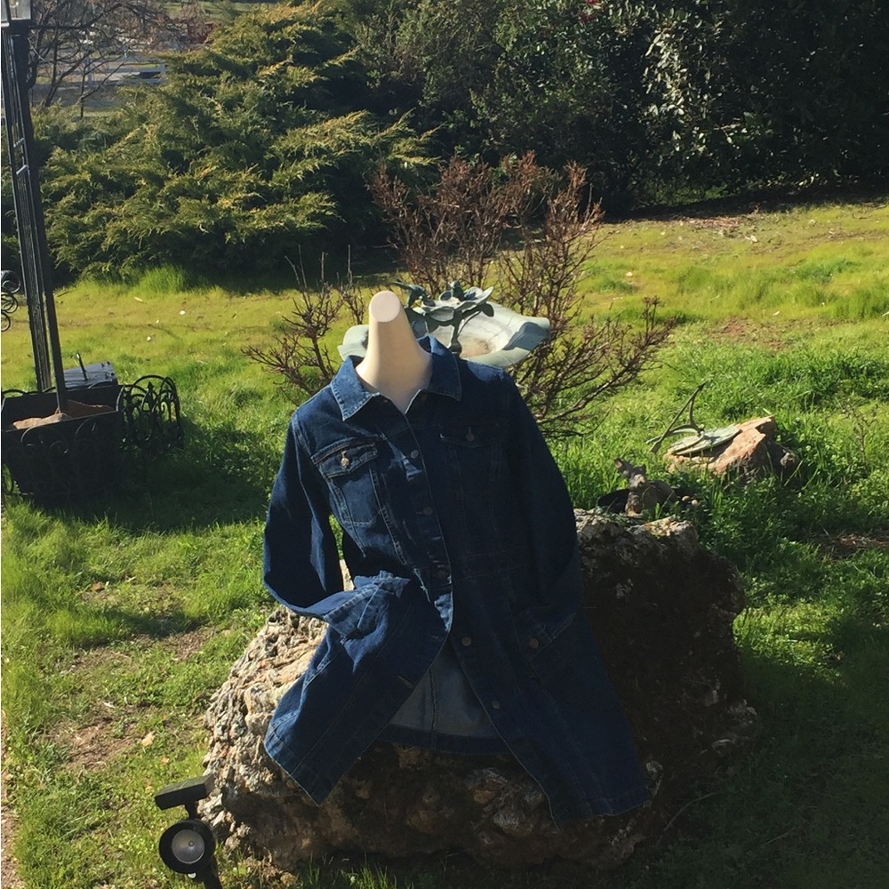 North Style knee length blue Jean denim  trench jacket vintage dress - Picture 4 of 11